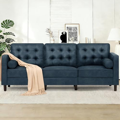 84" Suede Leather Sofa with 2 Soft Pillows, Blue - color: Blue, size: 84" Sofa