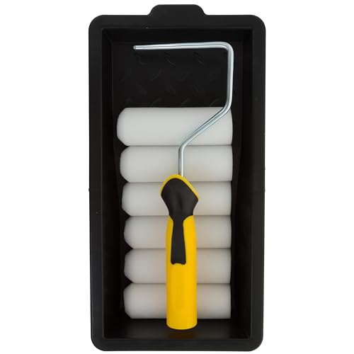 Coral 43401 Easy Coater Paint Mini Roller Kit - Includes 8 pcs (6 Covers) High-Density Foam Cover for Gloss Roller Kit - Ultimate Paint Roller Set for House Painting - Ideal Wall Painting Kit - size: 4" Mini - 8PC (Gloss), style: Mini-Roller Set