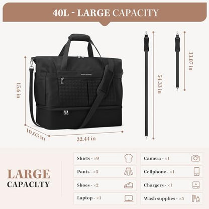 Maelstrom Gym Bag for Women,40L Travel Duffel Bag with Shoes Compartment and Wet Pocket,Waterproof Carry On Weekender Bag,Sport Gym Tote Bags Swimming Yoga, Hospital Holdalls（Black） - color: Black