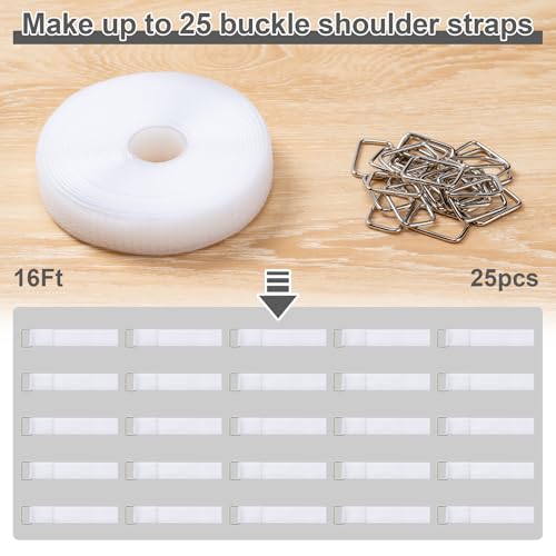 1" x16Ft Hook and Loop Straps with 25 Metal Buckles，White - color: White, size: 1"×16ft Metal Buckle