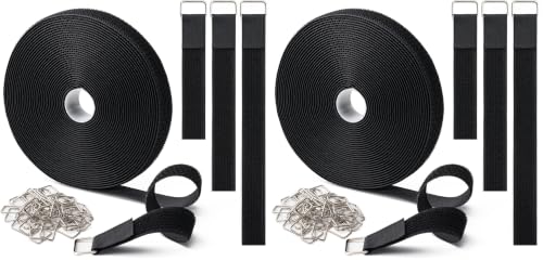 1" x16Ft Hook and Loop Straps with 25 Metal Buckles, Adjustable Fastening Cable Straps, Free Cut Length, Reusable Nylon Cable Ties for Organizer or Storage, Black (Pack of 2) - color: Black, size: 1"×16ft Metal Buckle (Pack of 2)