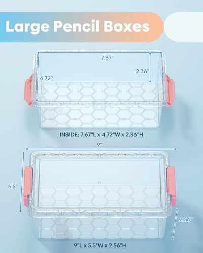 BiuLeon 8 Pack Large Pencil Box Set, Plastic Clear Pencil Case Marker Organizer, Crayon Box Craft Organizers, Stackable Storage Containers with Lid for Pen, Art and Craft Supplies(Color) - color: Green/Blue/Pink/Black