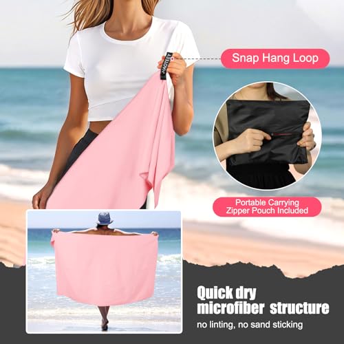 Quick Dry Travel Towel, 3 Sizes 1 Pack Camping Microfiber Towel, Lightweight Fast Drying Towels Set 60"x30", 30"x15", 15"x15" w/Bag for Gym, Beach, Hiking, Swimming, Pink - color: Pink