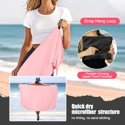 Quick Dry Travel Towel, 3 Sizes 1 Pack Camping Microfiber Towel, Lightweight Fast Drying Towels Set 60"x30", 30"x15", 15"x15" w/Bag for Gym, Beach, Hiking, Swimming, Pink - color: Pink