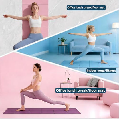 Foldable Yoga Mat Thick Non-Slip Exercise Mat | Packable Travel Fitness Mat, Carrying Bag Included, For Yoga, Pilates, Workout, Home & Gym Use - color: blue