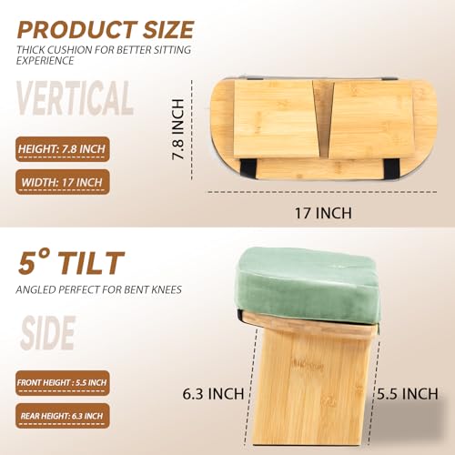 Bamboo Meditation Bench, Foldable Prayer Stool (Green) | Meditation Kneeling Bench, Seiza Prayer Bench, Prayer Bench with Meditation Cushion, Kneeling Prayer Stool for Home - color: Green