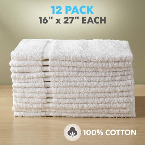 Simpli-Magic Cotton Hand Towels 16"x27" (12 Pack) – Soft Towels for Bathroom, Kitchen, Salon & Gym (White) - color: White, size: 16 in x 27 in