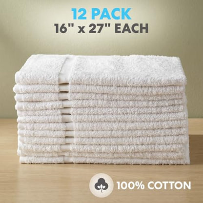 Simpli-Magic Cotton Hand Towels 16"x27" (12 Pack) – Soft Towels for Bathroom, Kitchen, Salon & Gym (White) - color: White, size: 16 in x 27 in