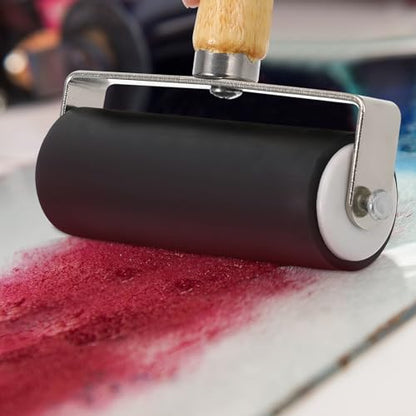 Ciieeo 4 Pcs Brayer Roller Set - Rubber Brayer Rollers for Printmaking Stamping, Ink, Painting Craft Projects Scrapbooking Art DIY Tools with Ergonomic Wooden Handle - size: 14x12.2x3.5cm