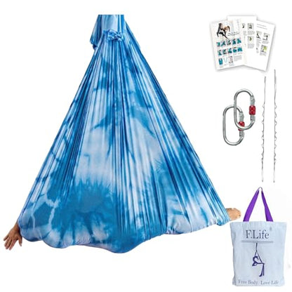F.Life Aerial Yoga Hammock kit- Yoga Swing Multicolor 5 yards-Flying Yoga Include Daisy Chain,Carabiner and Pose Guide - color: Frost Flower