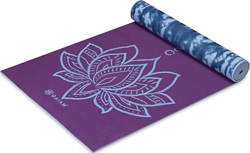 Gaiam Yoga Mat - Premium 6mm Print Reversible Extra Thick Non Slip Exercise & Fitness Mat for All Types of Yoga, Pilates & Floor Workouts (68" x 24" x 6mm Thick) - color: Purple Lotus