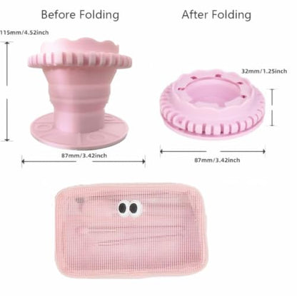 Painter's Foldable palette Paint Brush Cleaner Rinse Cup Brushes Holder (All-in-One) with Storage bag, Silicone safe and easy to clean, easy to store for Acrylics, Oils and Water-Based Paints (Pink)