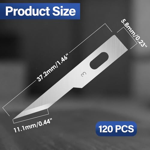 120 Pack Hobby Knife Blades, #3 High Carbon Steel Replacement Blades for Craft & Art, Standard Sharpness Craft Knife Refills for Paper, Fabric & Thin Plastic - style: #3