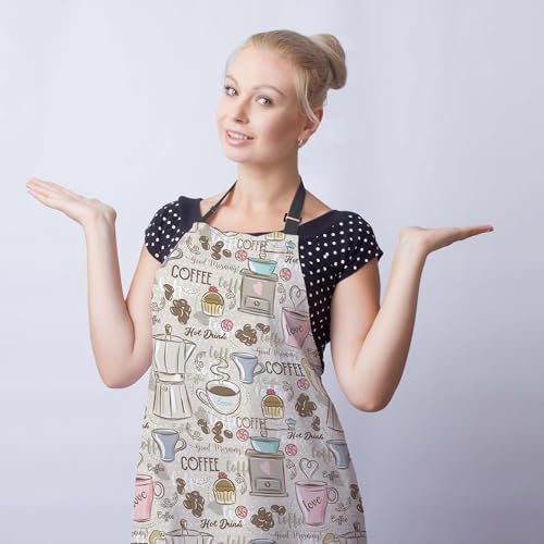 Retro Apron for Women Coffee Set Patterns Mans Aprons for Grilling for Kitchen Cooking Restaurant BBQ Painting Crafting Gardening 27” (W) x 31” (H), Waterproof Aprons - color: Coffee Set Patterns