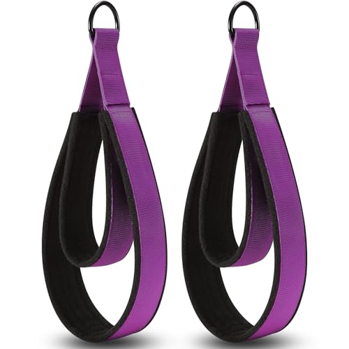 TOBWOLF 2PCS Pilates Straps for Reformer, Double Loop D Ring Foot Hand | Non Slip Padded Grip | Sweat-Resistant Comfort for Pilates | Exercise Straps for Yoga & Home Gym Workouts - color: Purple