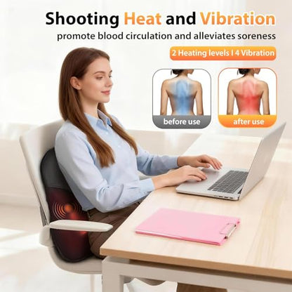 Shiatsu Back and Neck Massager for Pain Relief Deep Tissue, 3D Kneading Lower Back Massager Pillow with Vibration Airbag for Back Neck Shoulder and Legs, Gifts for Mom,Dad,Women - color: Black-03