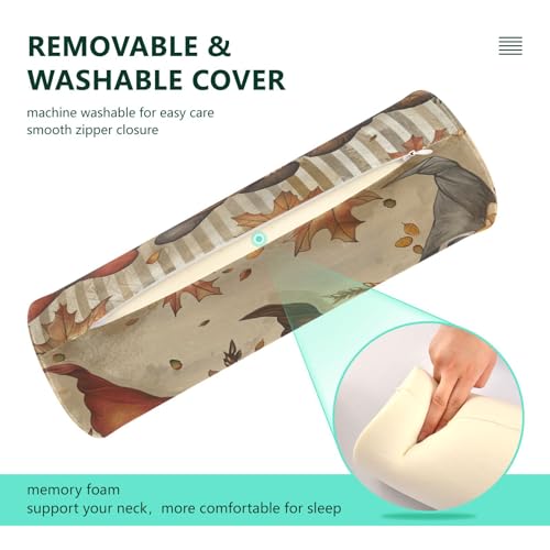 Bolster Pillow Neck Pillow Round Soft Health Memory Foam Pillows Long Cylindrical Body Pillow with Removable Cover Cute Back Yoga Gnomes Maple Leaf 17" x 5.5" - color: Gnomes Maple Leaf