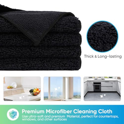 HOMEXCEL Black Microfiber Cleaning Cloth, Microfiber Towels for Car, 12 PK | Lint Free Cleaning Rags for Household, Kitchen, Car Wash Towels for Detailing Drying, Scratch-Free, 11.5"X 11.5" - color: Black