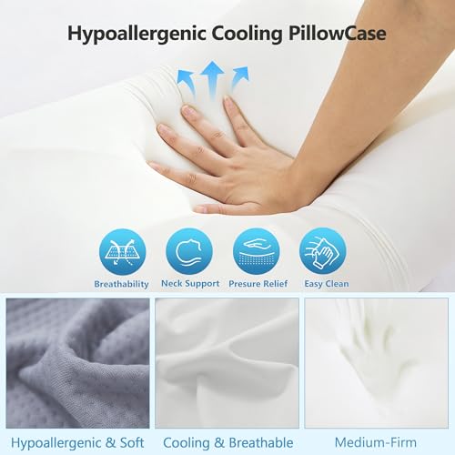 Cervical Pillow for Neck Pain Relief, 5.5"/4.3" Dual Loft Memory Foam Pillow for Side,Back Sleepers with Broad Shoulders,Orthopedic Contour with Cooling Cover, Medium Firm,White,23.6x15.7 in