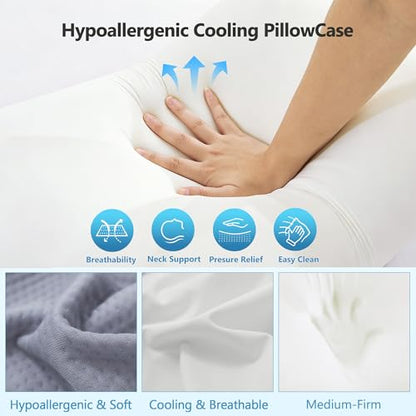 Cervical Pillow for Neck Pain Relief, 5.5"/4.3" Dual Loft Memory Foam Pillow for Side,Back Sleepers with Broad Shoulders,Orthopedic Contour with Cooling Cover, Medium Firm,White,23.6x15.7 in