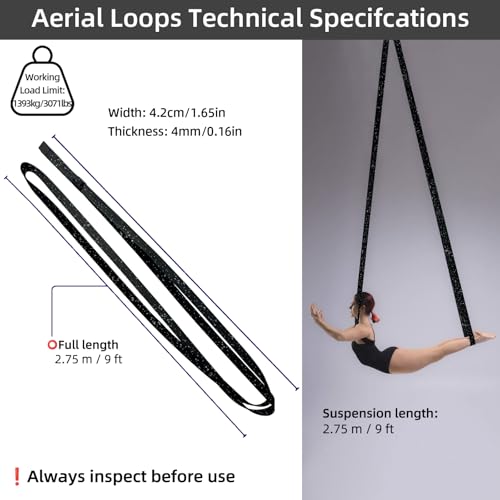 PRIOR FITNESS Aerial Loops Set,SGS Certified,9ft Yoga Straps Trapeze 2pcs - color: Glitter Black