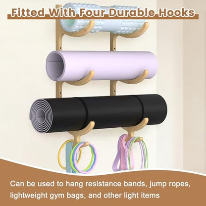Wooden Yoga Mat Holder Wall Mount, Yoga Mat Storage Rack Organizer - color: Wood 3-tier