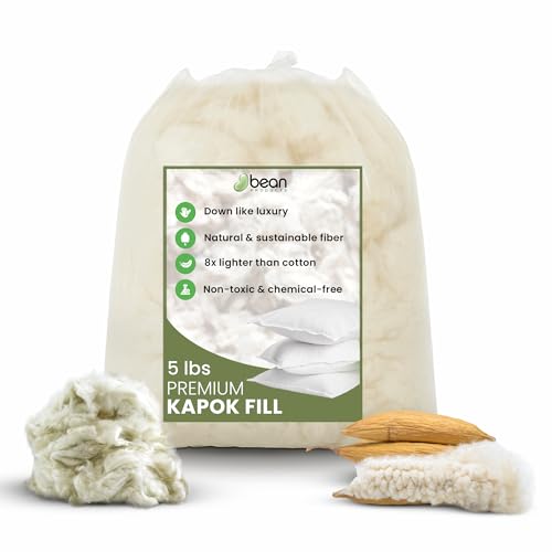 Bean Products Premium Kapok Fill | 5 lbs | 100% Organic Kapok Fiber | Chemical Free and Hypoallergenic | Perfect for Pillows, Pet Beds, Couches & More | Made in USA - size: 5 Pound (Pack of 1)