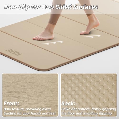 HAHE Foldable Yoga Mat 74"Lx32"Wx1/3"Thick, Folding Exercise Mats - color: Cream