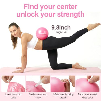 Home Pilates Ring and Ball Set for Women with 5 Resistance Bands 13 inch Magic Circle Workout Starter Kit for Beginners Full Body Toning 15 Min Daily Routine - color: All Pink