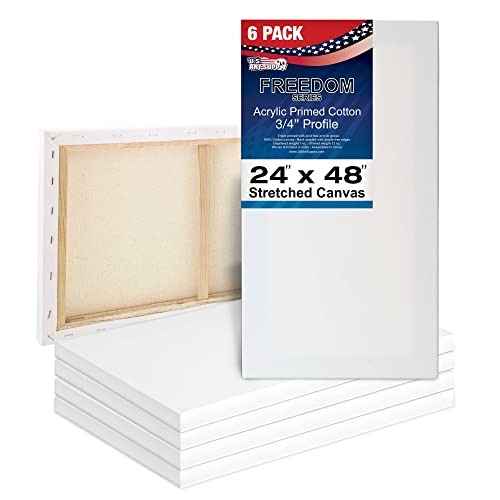 U.S. Art Supply 24 x 48 inch Stretched Canvas 12-Ounce Primed 6-Pack - Professional White Blank 3/4" Profile Heavy-Weight Gesso Acid Free Bulk Pack - Painting, Acrylic Pouring, Oil Paint - size: 24" x 48"