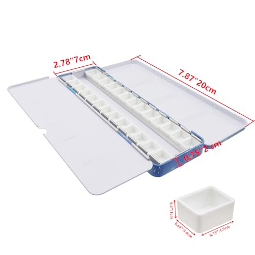 Bitray Medium Metal Empty Watercolor Palette 26 Half Pans Travel for DIY | Sturdy Iron丨7.87x2.78x0.75in丨26 Removable Half Pans丨Fold-Out Mixing Palettes丨Thumb Ring丨White & Blue Design丨For Gouache, Oil - color: Blue, size: Medium
