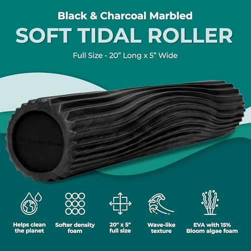 Oceanfoam Soft Tidal Roller (Black & Charcoal Marbled) - Low Density Foam Roller for Physical Therapy, Back Pain, Exercise & Stretching - Wave Textured - Yoga & Wellness - Full Size, 20" x 5" - color: Black & Charcoal Marbled
