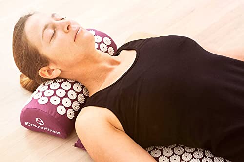 #DoYourFitness Acupressure Mat and Pillow Set - Relieves Stress, Back, Neck, and Sciatic Pain - Comes with a Vinyl Carry Bag for Storage and Travel - Red