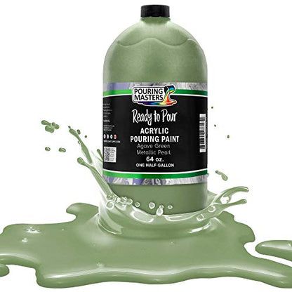 Pouring Masters Agave Green Metallic Pearl Ready to Pour Acrylic Pouring Paint - Premium 64-Ounce Pre-Mixed Fluid Acrylic Paint - Fluid Art Supplies for Canvas, Wood, Paper, Tile & Rocks - color: Agave Green Metallic Pearl, size: 64 Fl Oz (Pack of 1)