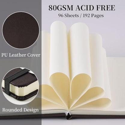 5x5 Pocket Sketch Book,80gsm Hardcover Art Sketchbook for Drawing Journal | PU Cover,Blank Paper,96Sheets/192Pages,Lay-Flat,Portable Travel Creation Paint Diary Memo Planner,Dry Media.Dark Brown - color: PU Cover-5x5in-Dark Brown