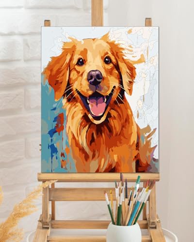 TOCARE Golden Retriever Paint by Numbers Kit for Adults, Dog Paint by Number Canvas for Adults Beginner Puppy Animal 16x20inch - color: Dog