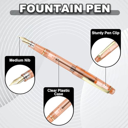 PATIKIL Fountain Pen Medium Nib, Fountain Pen Barrel Handcrafted Pen for Professional Office Journaling Gifts, Transparent Orange - color: Transparent Orange
