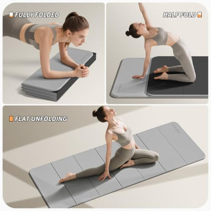 PAIDU Foldable Yoga Mat 10MM Thick SGS Certified TPE 75x26" Portable - color: Dark grey+ black