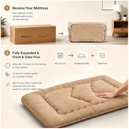 Japanese Floor Mattress,3.5" Thicken Futon Mattress Tatami Mat - color: Light Coffee, size: Twin (80”L × 39“W)