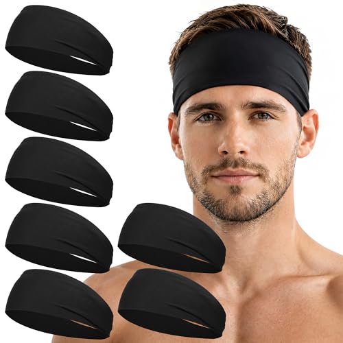 7 Pack Sports Headbands for Men, Sweat Absorbent Non Slip Elastic Headband, Quick Dry Workout Running Yoga Gym Head Wrap for Outdoor Work - color: black