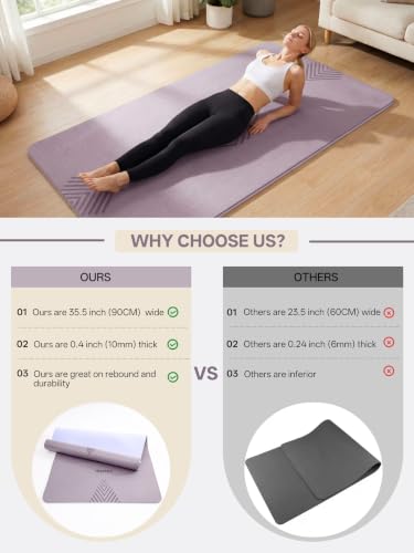 EaseUp Large Yoga Mat 73x35.5x0.4",10mm Thick Non-Slip for Home Workout - color: Dusty Purple