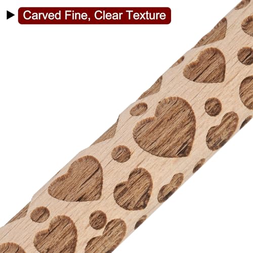 HARFINGTON Wood Clay Roller 4" Heart Pattern Rolling Pins Wood Rollers Pottery Tools Wood Grain Texture Rollers for Clay Baking Dough Playdough DIY - style: Heart