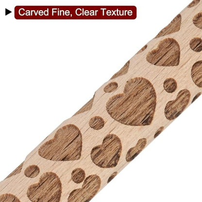 HARFINGTON Wood Clay Roller 4" Heart Pattern Rolling Pins Wood Rollers Pottery Tools Wood Grain Texture Rollers for Clay Baking Dough Playdough DIY - style: Heart