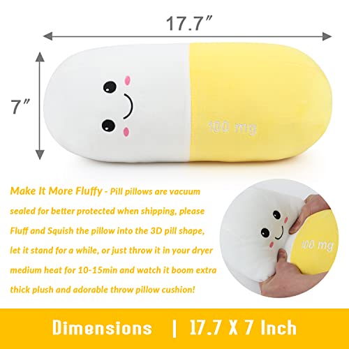 Pill Pillow Neck Roll Pillow Cute Preppy Room Decor Chill Pillows with Washable Cover, Funny Aesthetic Trendy Gift Throw Pillows for College Dorm Teenager Y2K Teacher Doctor Nurse (Yellow, M) - color: Yellow