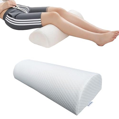 2 Pack Half Moon Bolster Pillow for Legs, Knees, Lower Back.Semi Roll Round Pillow for Ankle and Foot Comfort, Head Neck Spine Hip Pain Relief,Machine Washable Cover - color: White-2 Pack