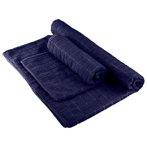 Wakeman Yoga Mat Towel and Gym Towel Set, Navy, 72” x 24”, 2-Piece | Non Slip Towel Set for Hot Yoga, Pilates, and Gym - Sweat Absorbent and Quick Drying Blanket with Corner Pockets for Mats - color: Navy