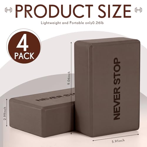 RoundFunny 4 Pack Yoga Blocks Non Slip Pilates Foam Brick - color: Brown