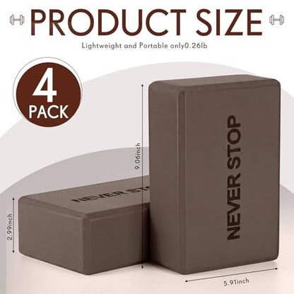 RoundFunny 4 Pack Yoga Blocks Non Slip Pilates Foam Brick - color: Brown