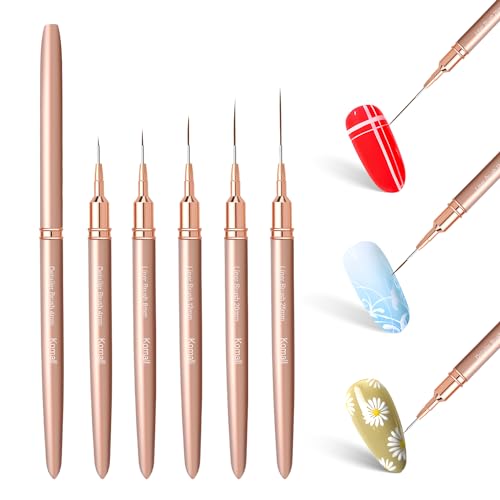 Komall Metallic Nail Art Brushes, 5Pcs Liner Brushes for Nails, Gold | For Long Lines, Thin Details, Fine Drawing, Liner Brush UV Gel Polish Painting Nail Design Pen Sizes 4/8/12/20/25mm - color: Champagne Gold