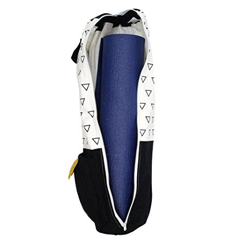 Open Road Goods Eco Friendly Yoga Mat Bag | Organic Yoga Bag For Extra Wide Mats | Yoga Mat Carrier for Men & Women: Full Zip, Adjustable Carry, Pockets, 100% Cotton Canvas - color: Triangle